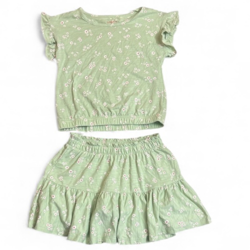 Cat & Jack Light Flaws 2 Piece Green Floral Set Size 8 Youth